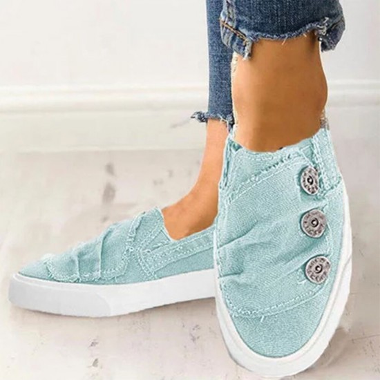 Women Casual Buckle Decoration Comfortable Canvas Slip-on Loafers