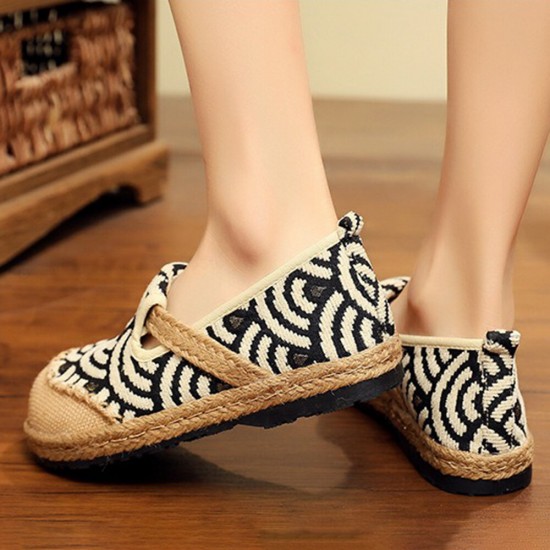 Women Linen Comfy Wearable Round Toe Casual Espadrille Flat Loafers