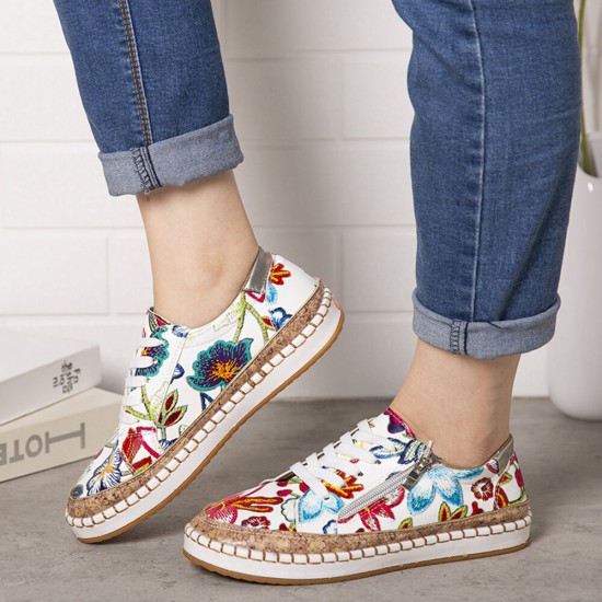 Women Folkways Printing Comfy Non Slip Casual Chunky Flats Shoes