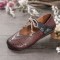 Retro Hollow Floral Soft Sole Knot Round Toe Ankle Strap Flat Shoes