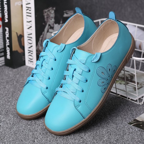 Closed Toe Hollow Out Lace Up Casual Flat Shoes