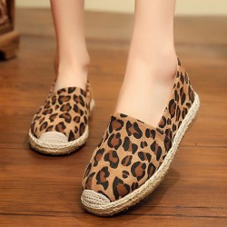 Women Leopard Printing Comfy Lightweight Casual Slip On Espadrille Flats