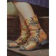 Embroidered Sunflowers Printing Block Heel Round Toe Lace-up Mid-calf Combat Boots for Women