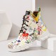 Women Casual Graffiti Stytish Lace Up Thick Bottom Short-Calf Combat Boots