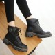 Women Casual Solid Color Buckle Lace Up Platform Short Combat Boots