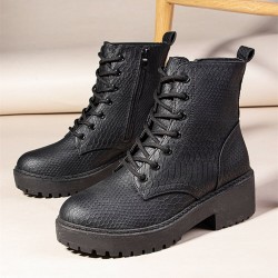 Women Wearable Serpentine Lace Up Chunky Heel Combat Boots