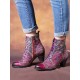 Socofy Genuine Leather Floral Pattern Retro Mid-calf Boots