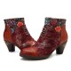 Women Casual Floral Splicing Pattern Warm Lined Zip Up Cone Heel Ankle Boot