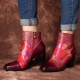 Retro Colorful Printed Flowers Pattern Embossed Stitching Comfortable Zipper High Heel Boots