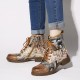 Retro Genuine Leather Newspaper Pattern Flat Ankle Boots