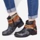 Printed Outdoor Woven Rope Splicing Side-zip Round Toe Block Heel Ankle Boots