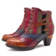 Bohemian Splicing Pattern Block Zipper Ankle Leather Boots Shoe