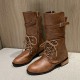 Women Large Size Knotted Side-zip Elegant Casual Leather Riding Boots