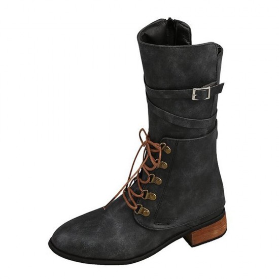 Women Large Size Knotted Side-zip Elegant Casual Leather Riding Boots