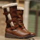 Women Plush Lining Buckle Decor Mid Calf Motorcycle Boots