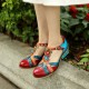 Genuine Leather Comfy Hook & Loop Retro Ethnic Low Heel Floral T-Strap Shoes