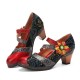 Genuine Leather Hook & Loop Comfy Retro Colorblock Floral Decor Mary Jane Heels