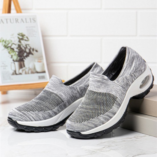 Women Solid Color Breathable Knitting Slip On Cushioned Sports Shoes