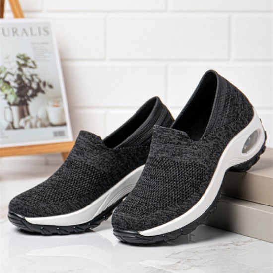 Women Solid Color Breathable Knitting Slip On Cushioned Sports Shoes