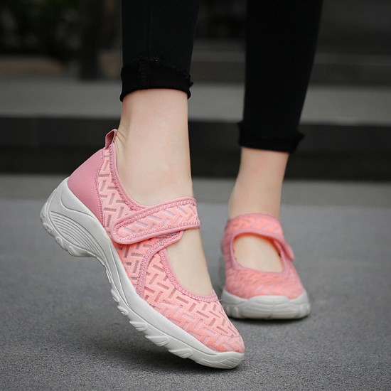 Women Mesh Breathable Hook Loop Platform Casual Sport Shoes