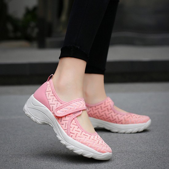 Women Mesh Breathable Hook Loop Platform Casual Sport Shoes