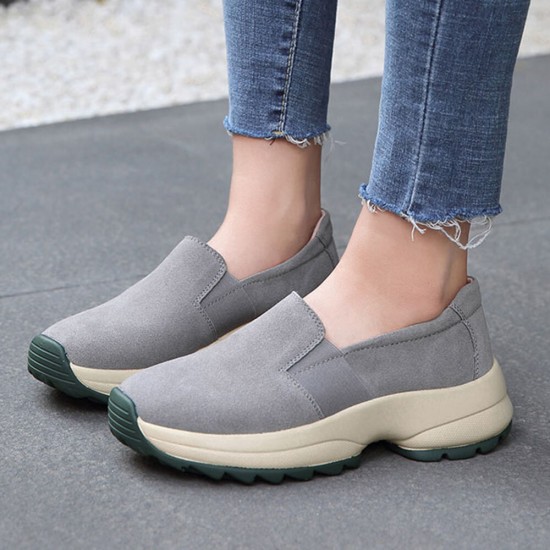 Women Large Size Casual Faux Suede Slip On Chunky Sneakers