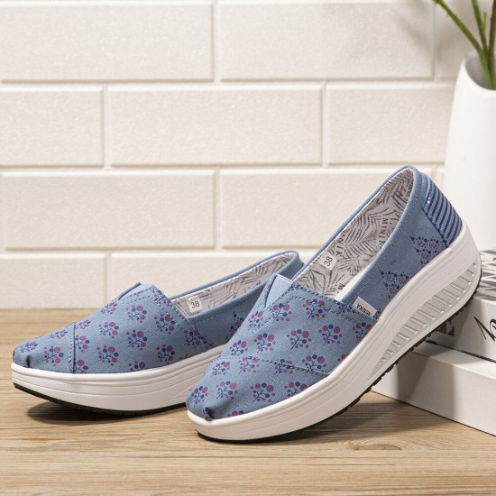 Dots Tree Printed Pattern Comfortable Canvas Rocker Sole Walking Shoes For Women