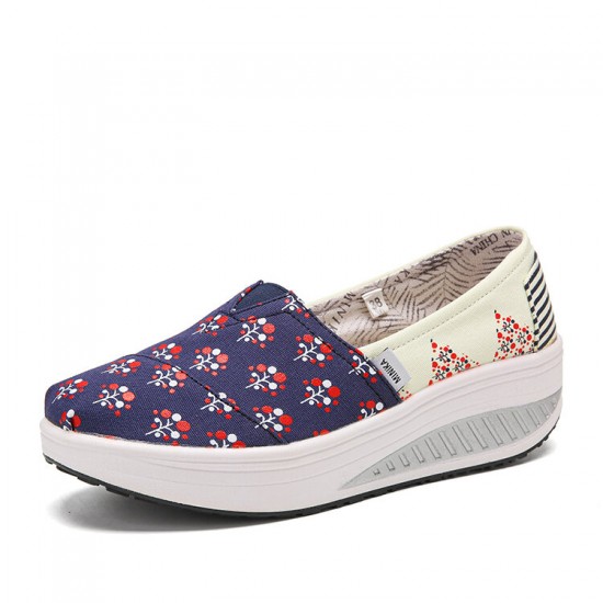 Dots Tree Printed Pattern Comfortable Canvas Rocker Sole Walking Shoes For Women